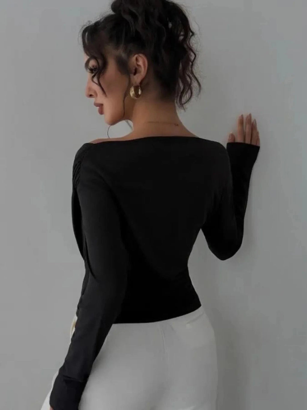 Asymmetrical Long Sleeve Blouse - ShalayeFashion