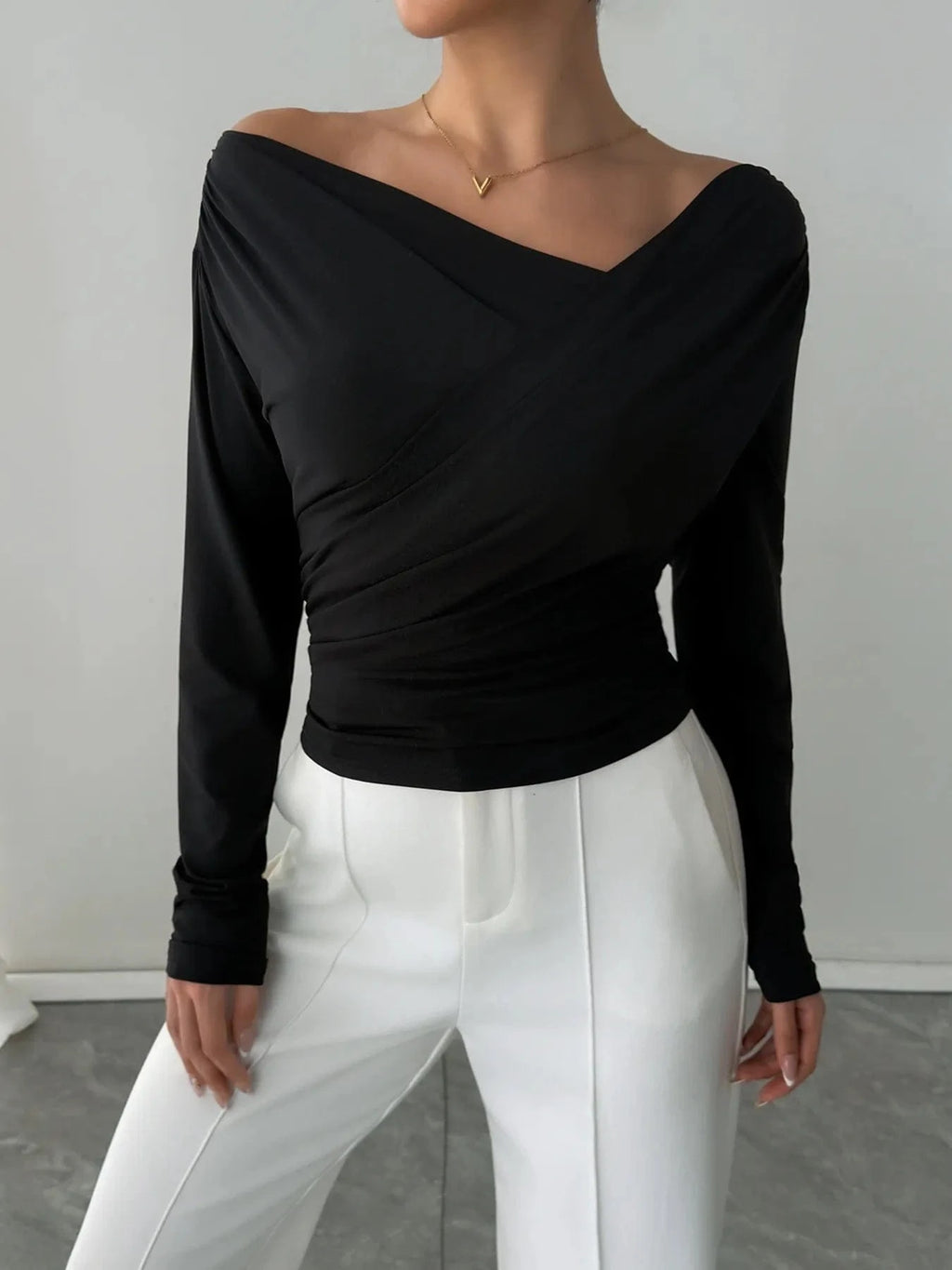 Asymmetrical Long Sleeve Blouse - ShalayeFashion