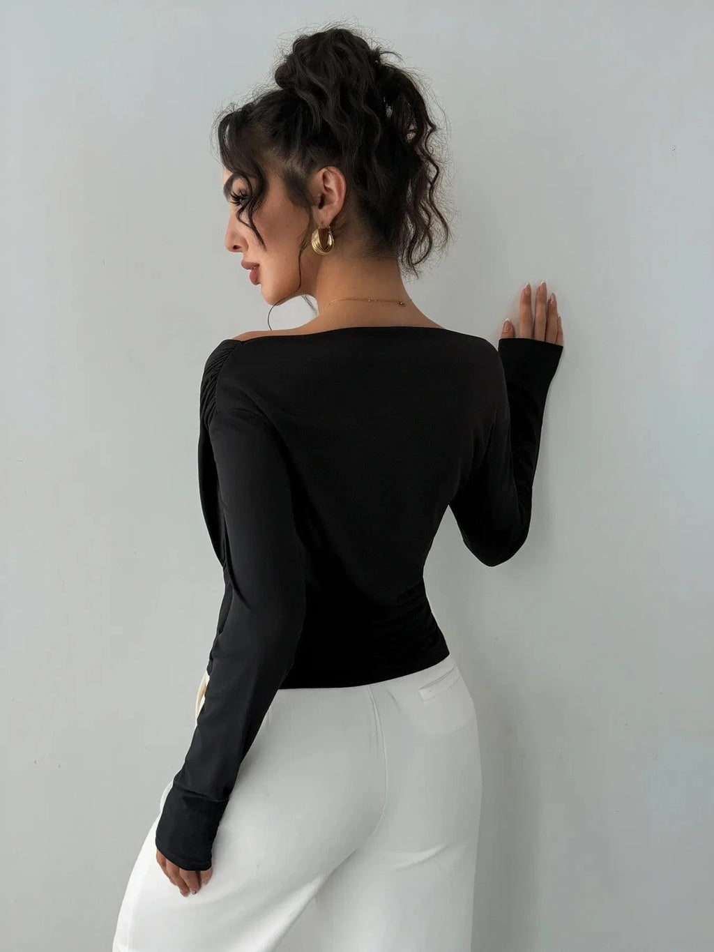 Asymmetrical Long Sleeve Blouse - ShalayeFashion