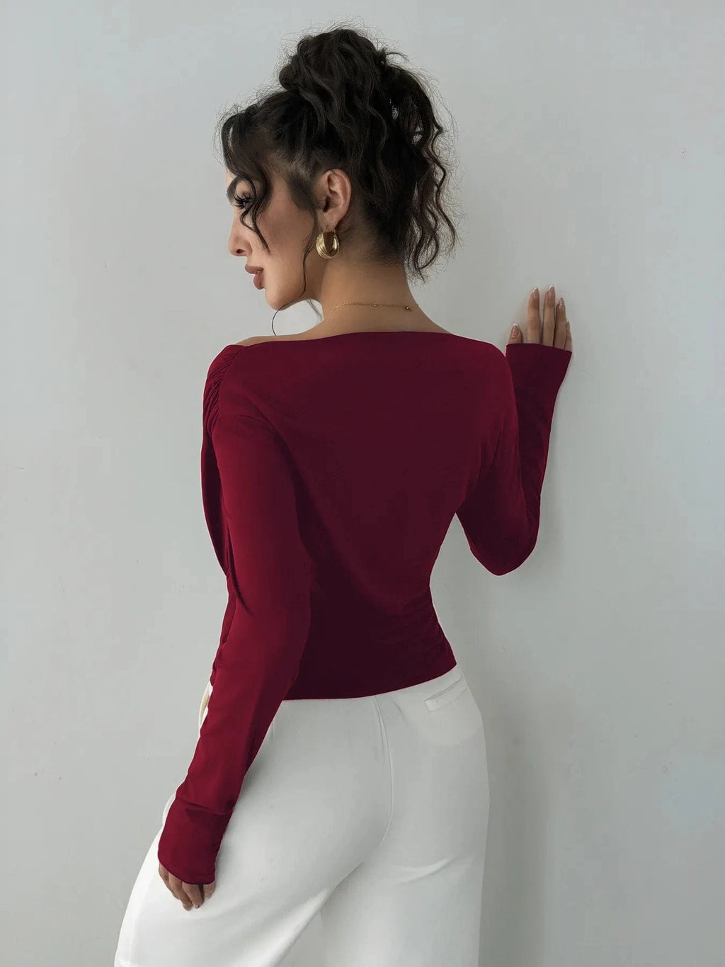 Asymmetrical Long Sleeve Blouse - ShalayeFashion