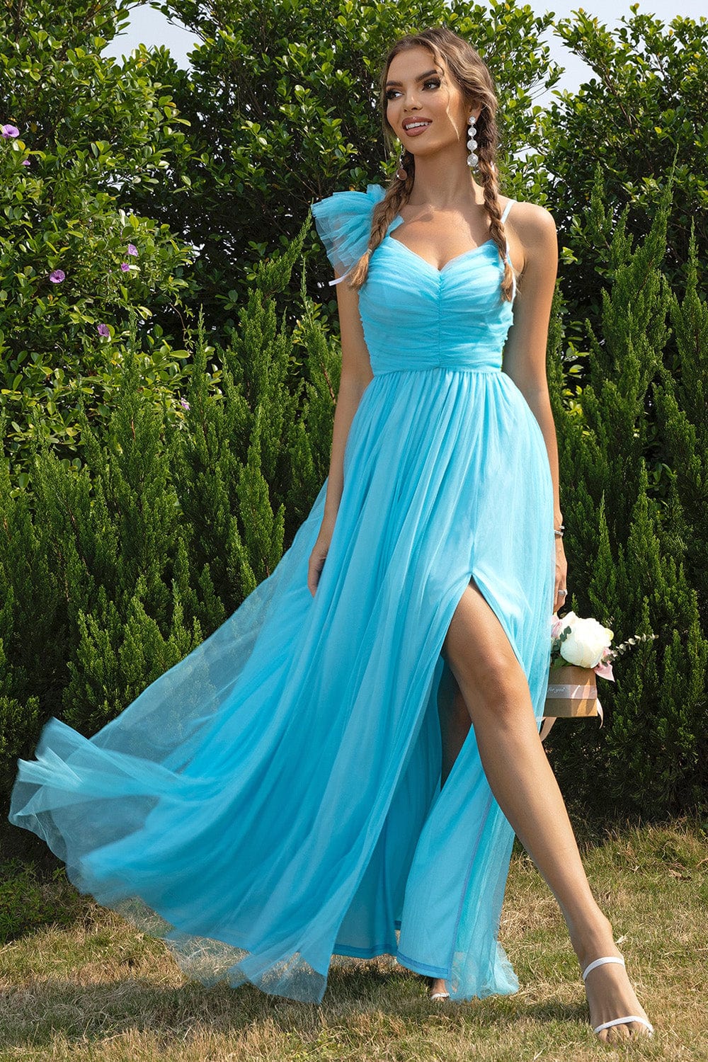 Asymmetrical Ruched Slit Dress - ShalayeFashion