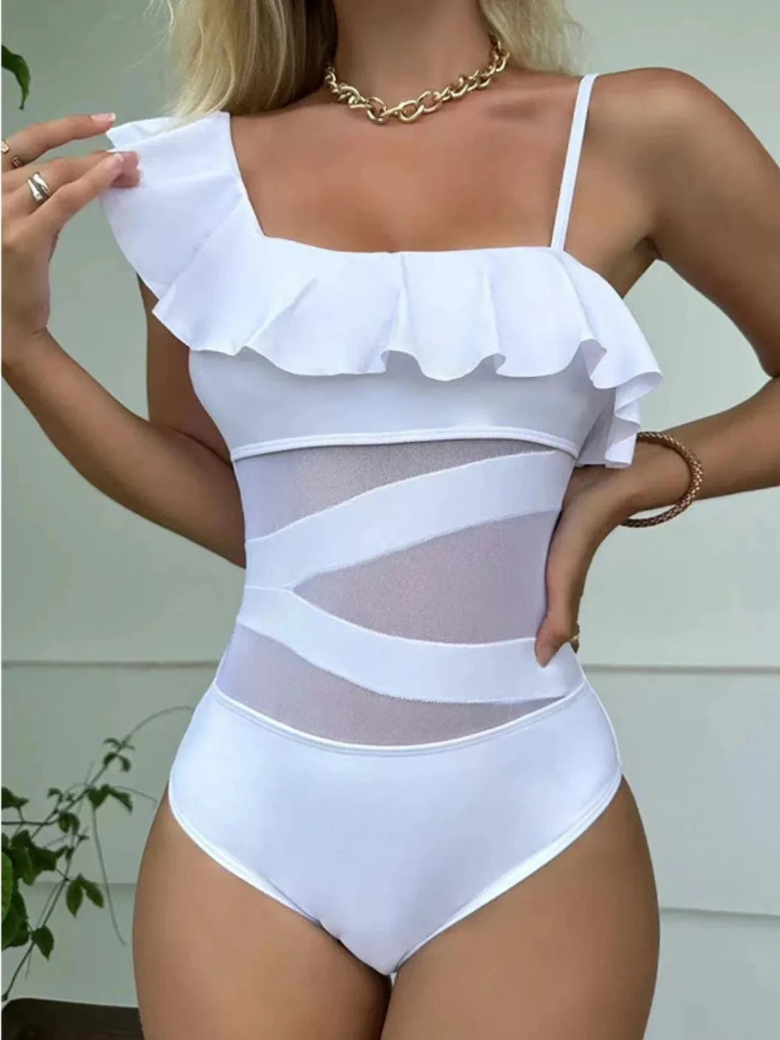 Asymmetrical Ruffled One - Piece Swimwear - ShalayeFashion