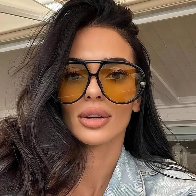 Aviator Fashion Sunglasses with Yellow Tinted Lenses - ShalayeFashion