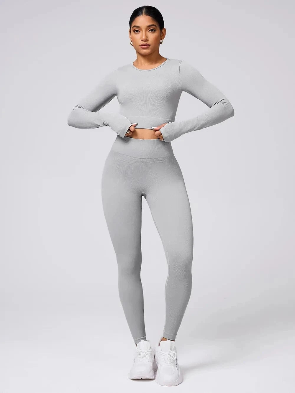 Back Crisscross Round Neck Long Sleeve Top and Leggings Active Set - ShalayeFashion