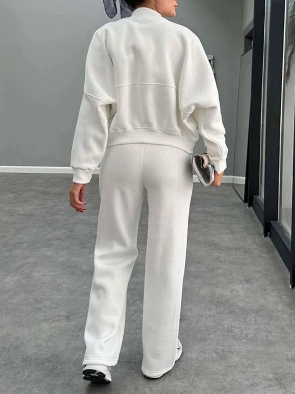 Baseball Collar Zip Up Outerwear and Drawstring Pants Set - ShalayeFashion