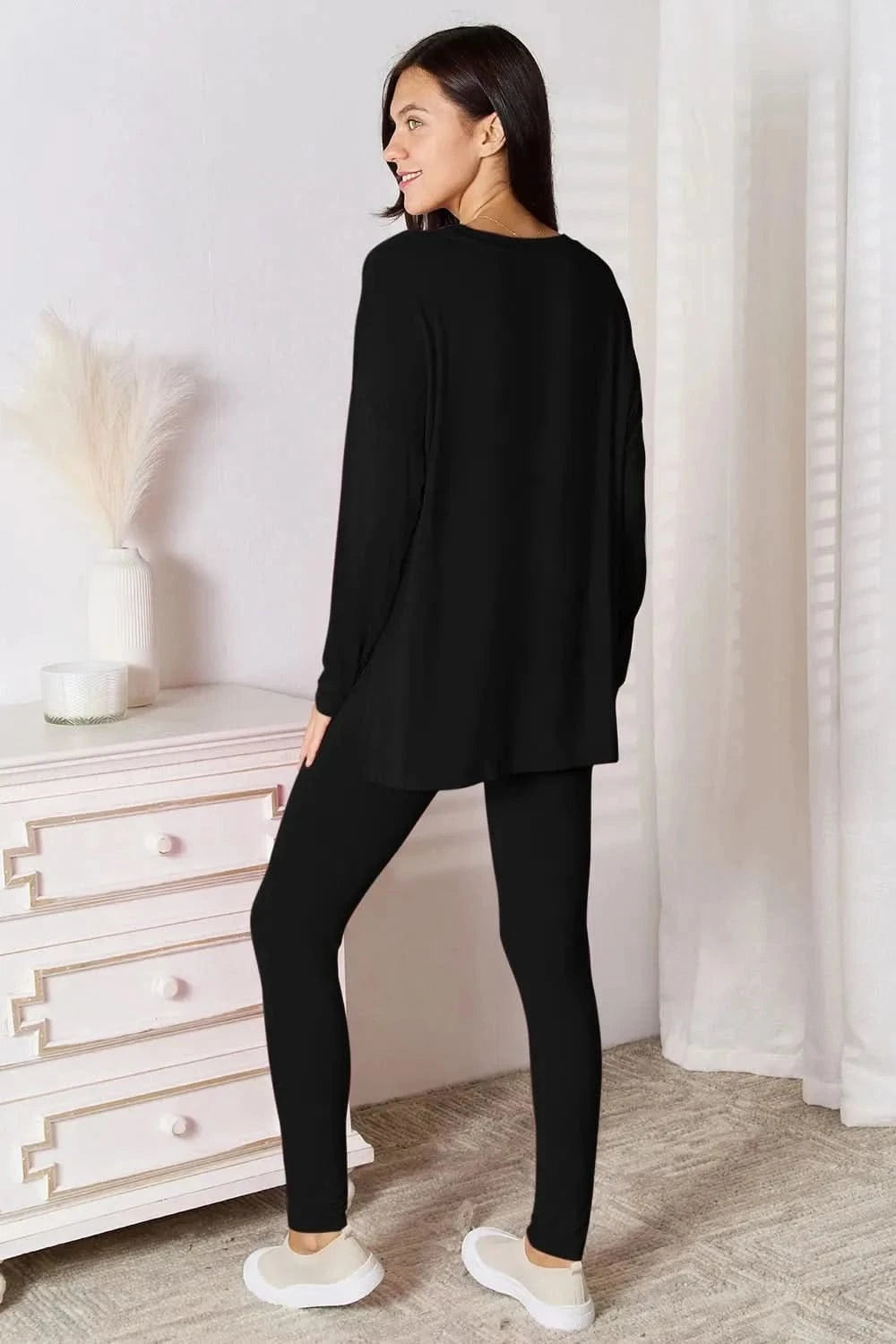 Basic Bae Bamboo Full Size V - Neck Long Sleeve Top and Pants Lounge Set - ShalayeFashion