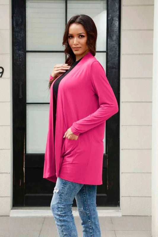 Basic Bae Full Size Open Front Long Sleeve Cardigan with Pockets - ShalayeFashion