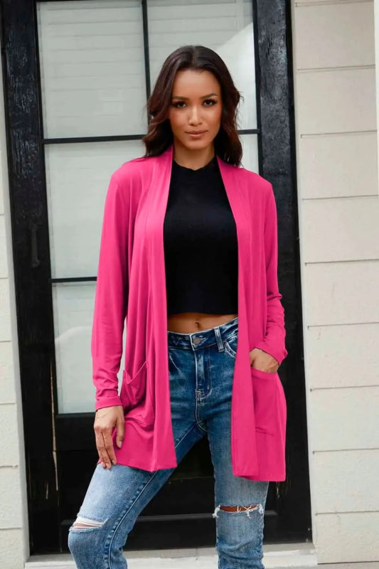 Basic Bae Full Size Open Front Long Sleeve Cardigan with Pockets - ShalayeFashion