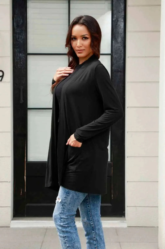 Basic Bae Full Size Open Front Long Sleeve Cardigan with Pockets - ShalayeFashion