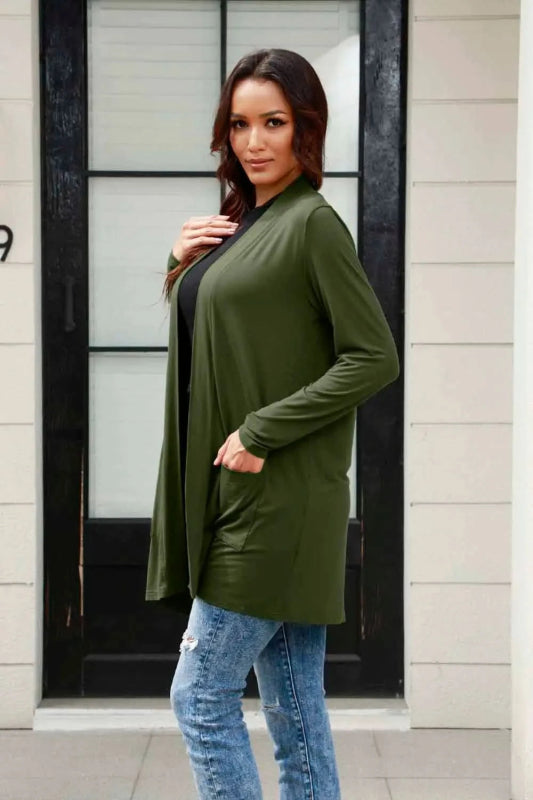 Basic Bae Full Size Open Front Long Sleeve Cardigan with Pockets - ShalayeFashion