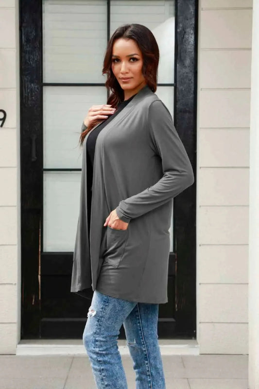 Basic Bae Full Size Open Front Long Sleeve Cardigan with Pockets - ShalayeFashion
