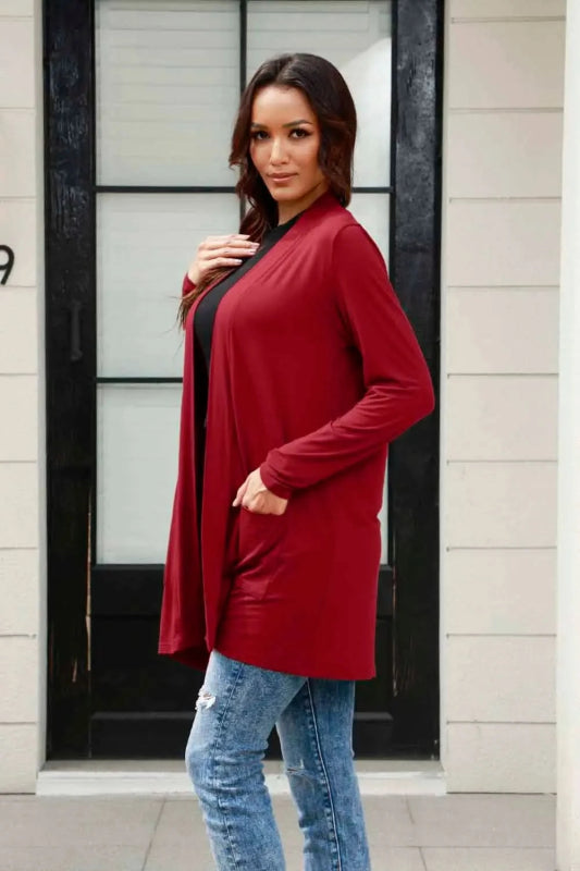 Basic Bae Full Size Open Front Long Sleeve Cardigan with Pockets - ShalayeFashion