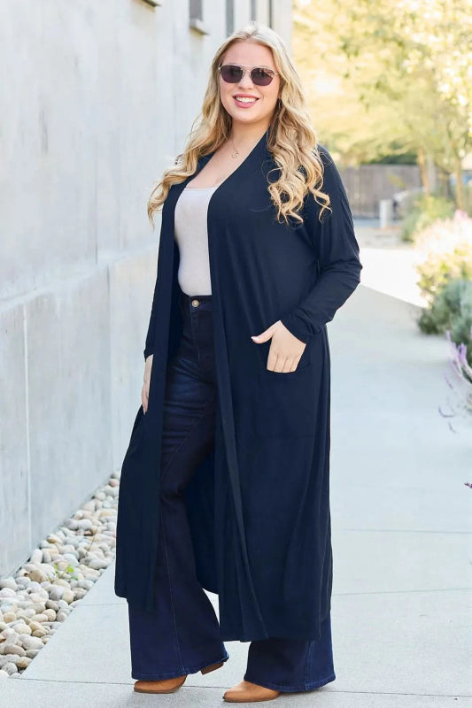 Basic Bae Full Size Open Front Long Sleeve Cover Up - ShalayeFashion