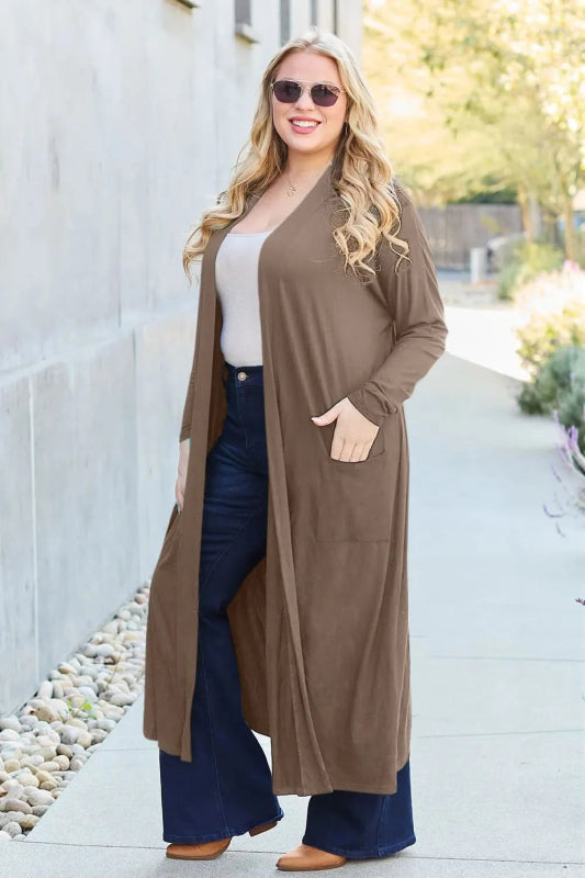 Basic Bae Full Size Open Front Long Sleeve Cover Up - ShalayeFashion