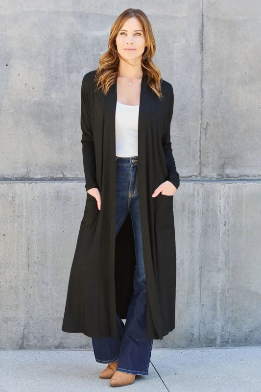 Basic Bae Full Size Open Front Long Sleeve Cover Up - ShalayeFashion