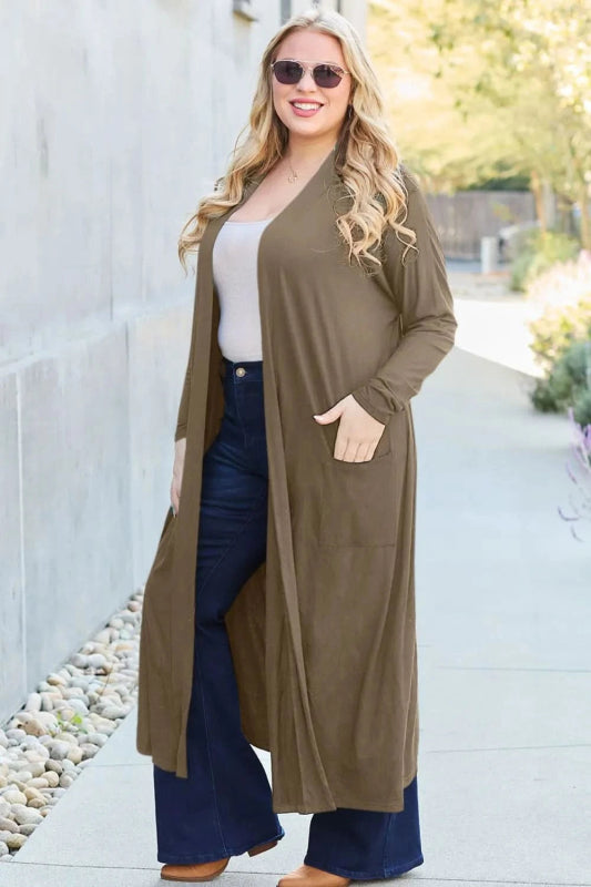 Basic Bae Full Size Open Front Long Sleeve Cover Up - ShalayeFashion