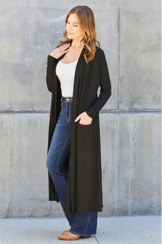 Basic Bae Full Size Open Front Long Sleeve Cover Up - ShalayeFashion