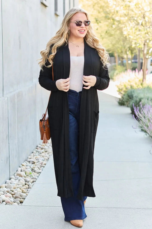 Basic Bae Full Size Open Front Long Sleeve Cover Up - ShalayeFashion