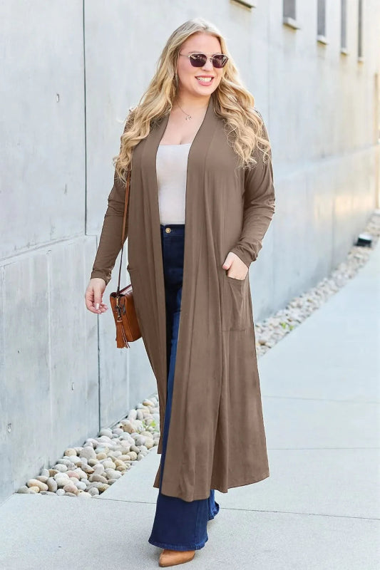 Basic Bae Full Size Open Front Long Sleeve Cover Up - ShalayeFashion