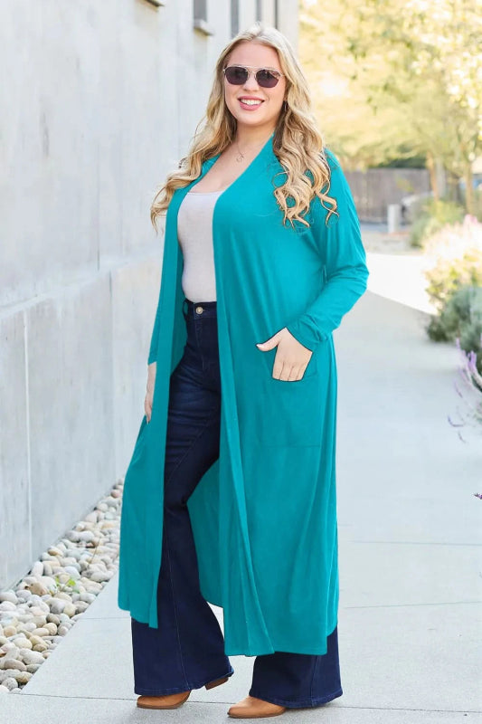 Basic Bae Full Size Open Front Long Sleeve Cover Up - ShalayeFashion