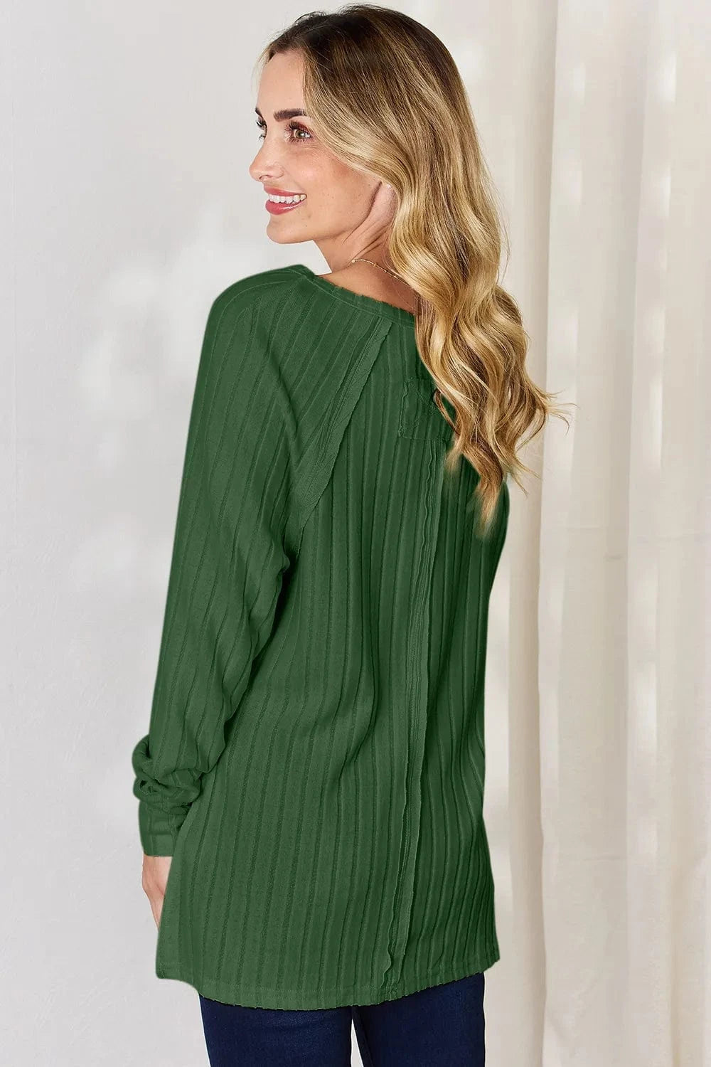 Basic Bae Full Size Ribbed Round Neck Slit T-Shirt - ShalayeFashion