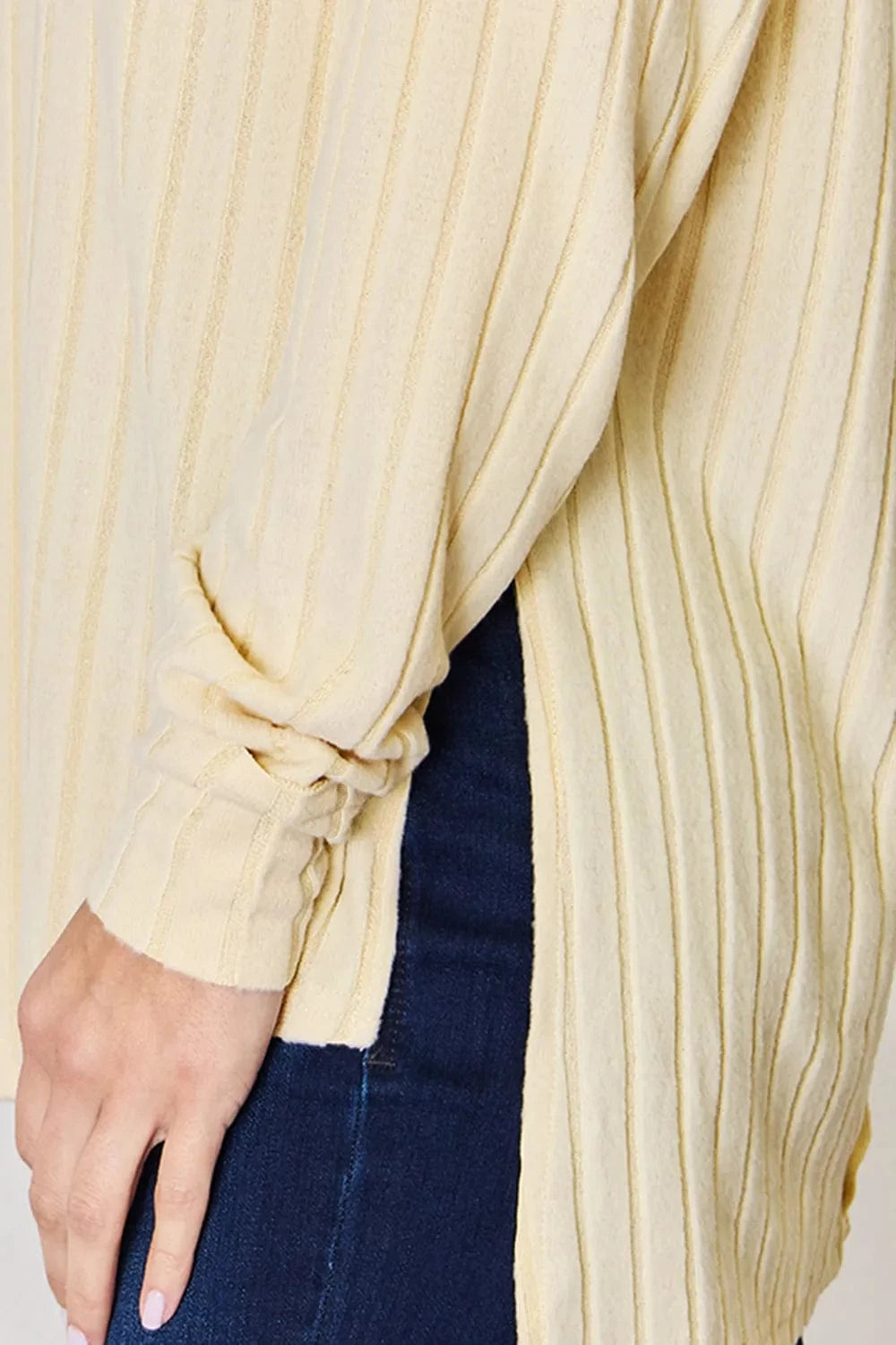 Basic Bae Full Size Ribbed Round Neck Slit T-Shirt - ShalayeFashion