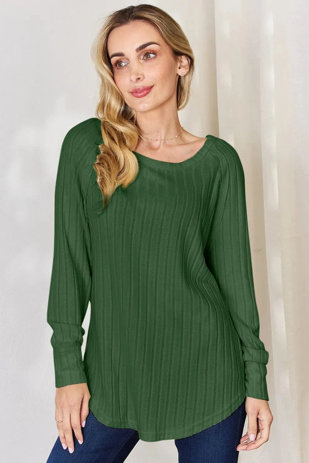 Basic Bae Full Size Ribbed Round Neck Slit T-Shirt - ShalayeFashion