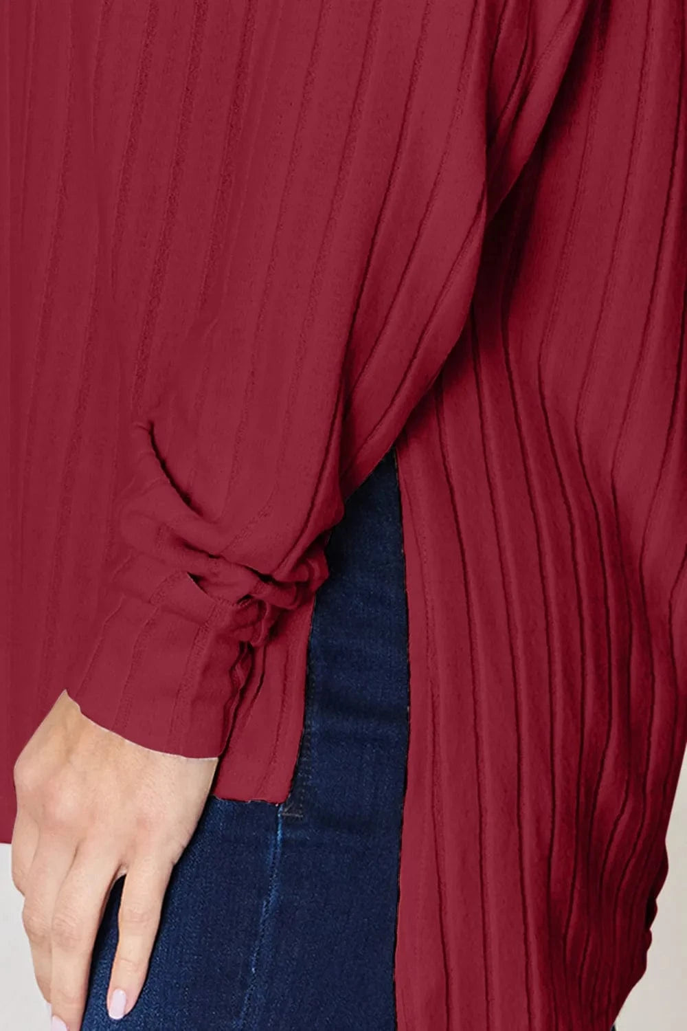 Basic Bae Full Size Ribbed Round Neck Slit T-Shirt - ShalayeFashion