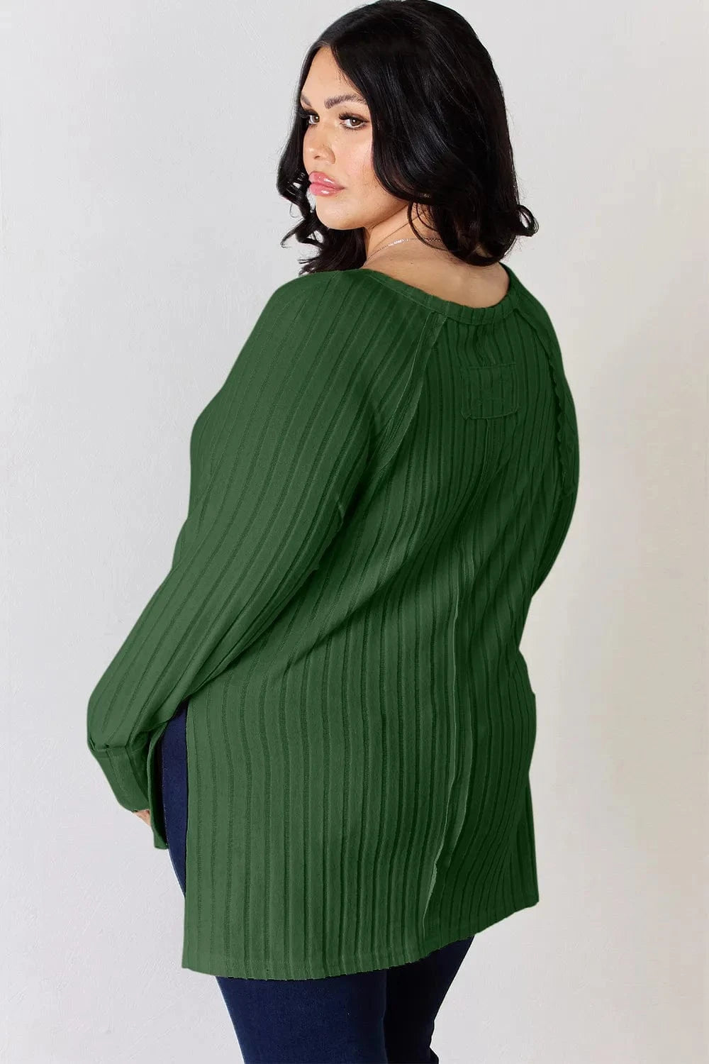 Basic Bae Full Size Ribbed Round Neck Slit T-Shirt - ShalayeFashion