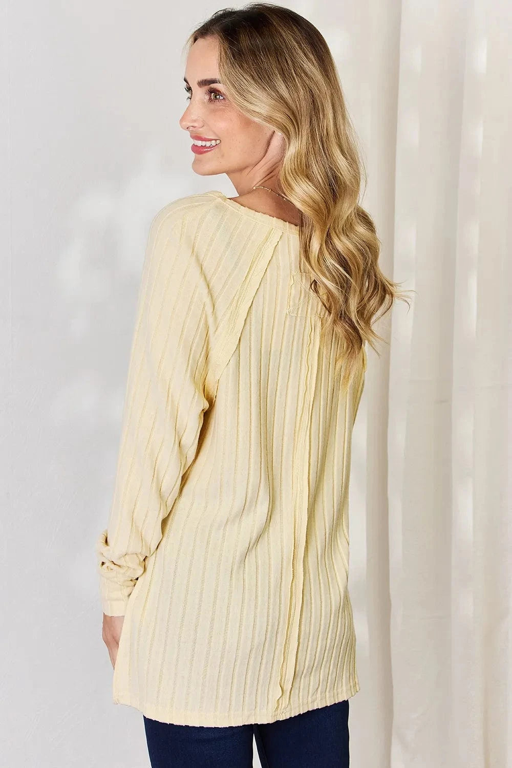 Basic Bae Full Size Ribbed Round Neck Slit T-Shirt - ShalayeFashion
