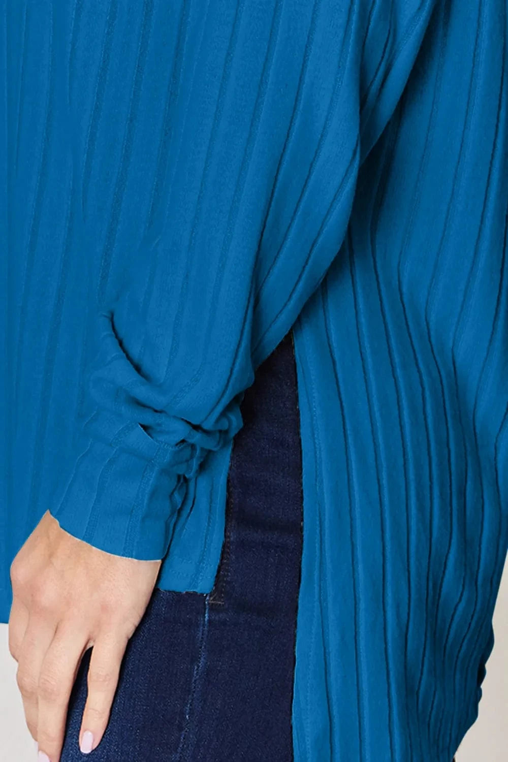 Basic Bae Full Size Ribbed Round Neck Slit T-Shirt - ShalayeFashion