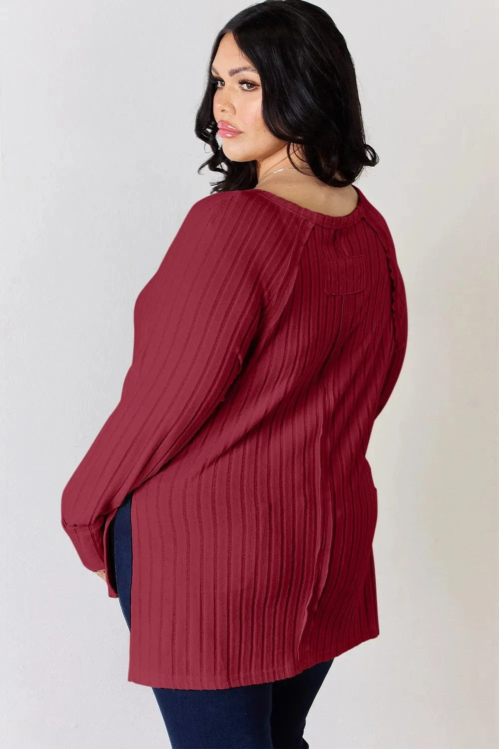 Basic Bae Full Size Ribbed Round Neck Slit T-Shirt - ShalayeFashion