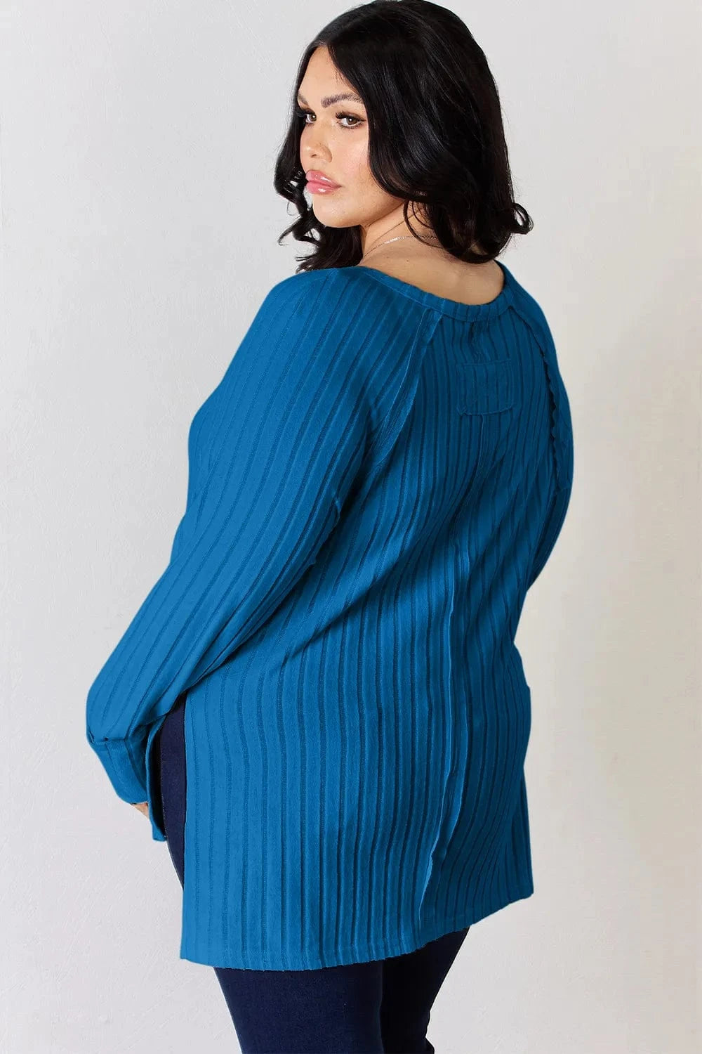 Basic Bae Full Size Ribbed Round Neck Slit T-Shirt - ShalayeFashion
