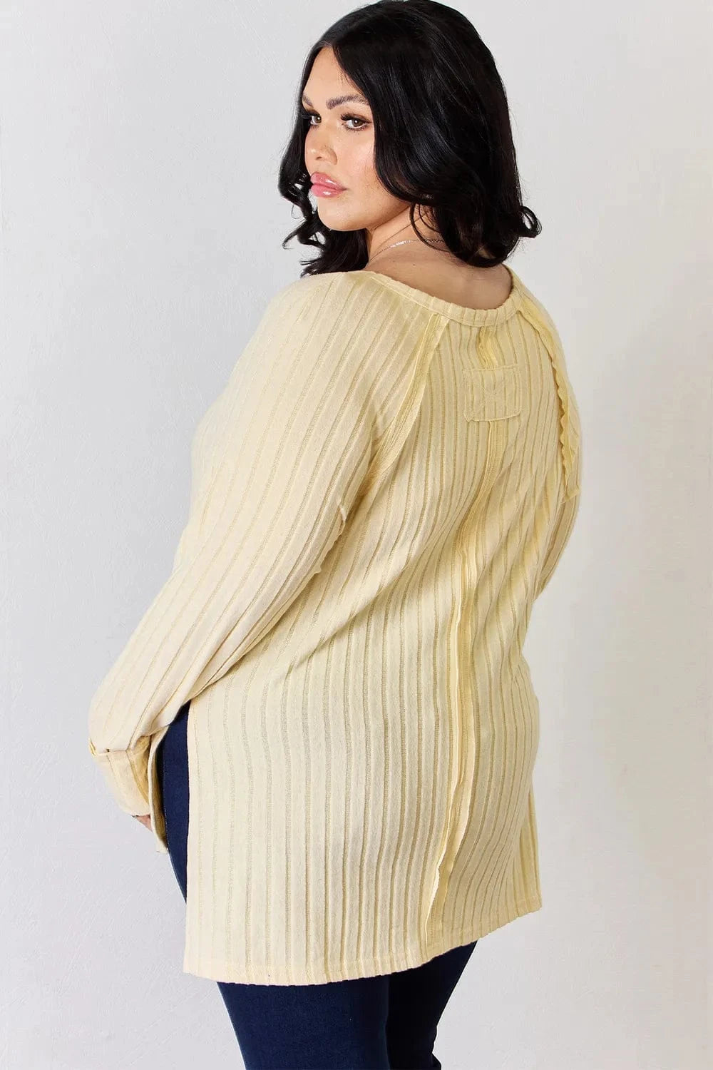 Basic Bae Full Size Ribbed Round Neck Slit T-Shirt - ShalayeFashion