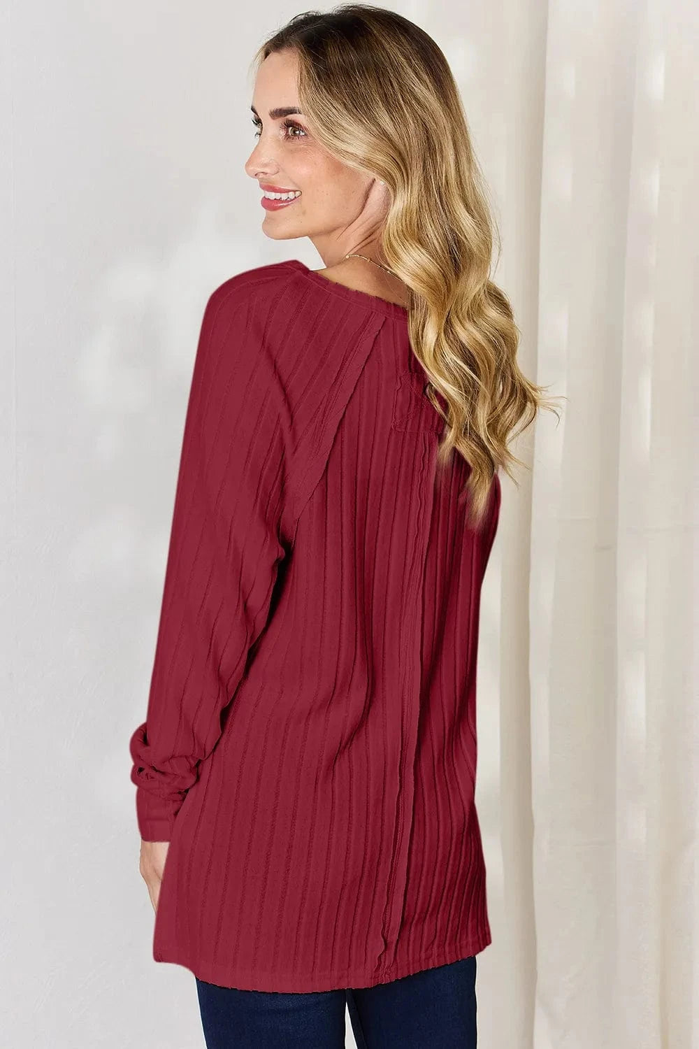 Basic Bae Full Size Ribbed Round Neck Slit T-Shirt - ShalayeFashion