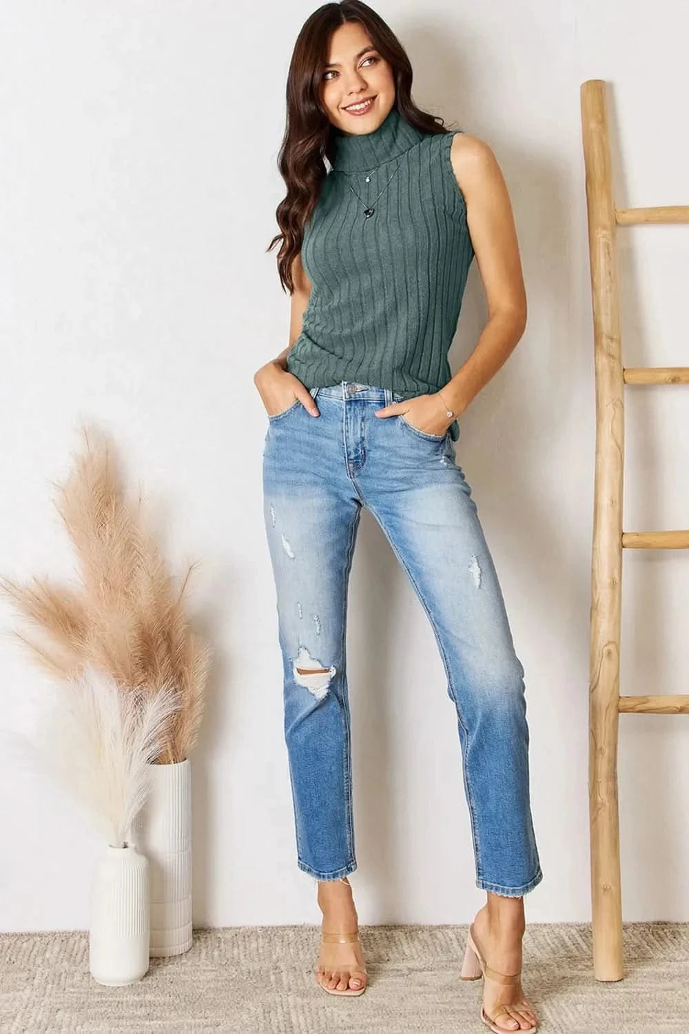 Basic Bae Full Size Ribbed Turtleneck Tank - ShalayeFashion