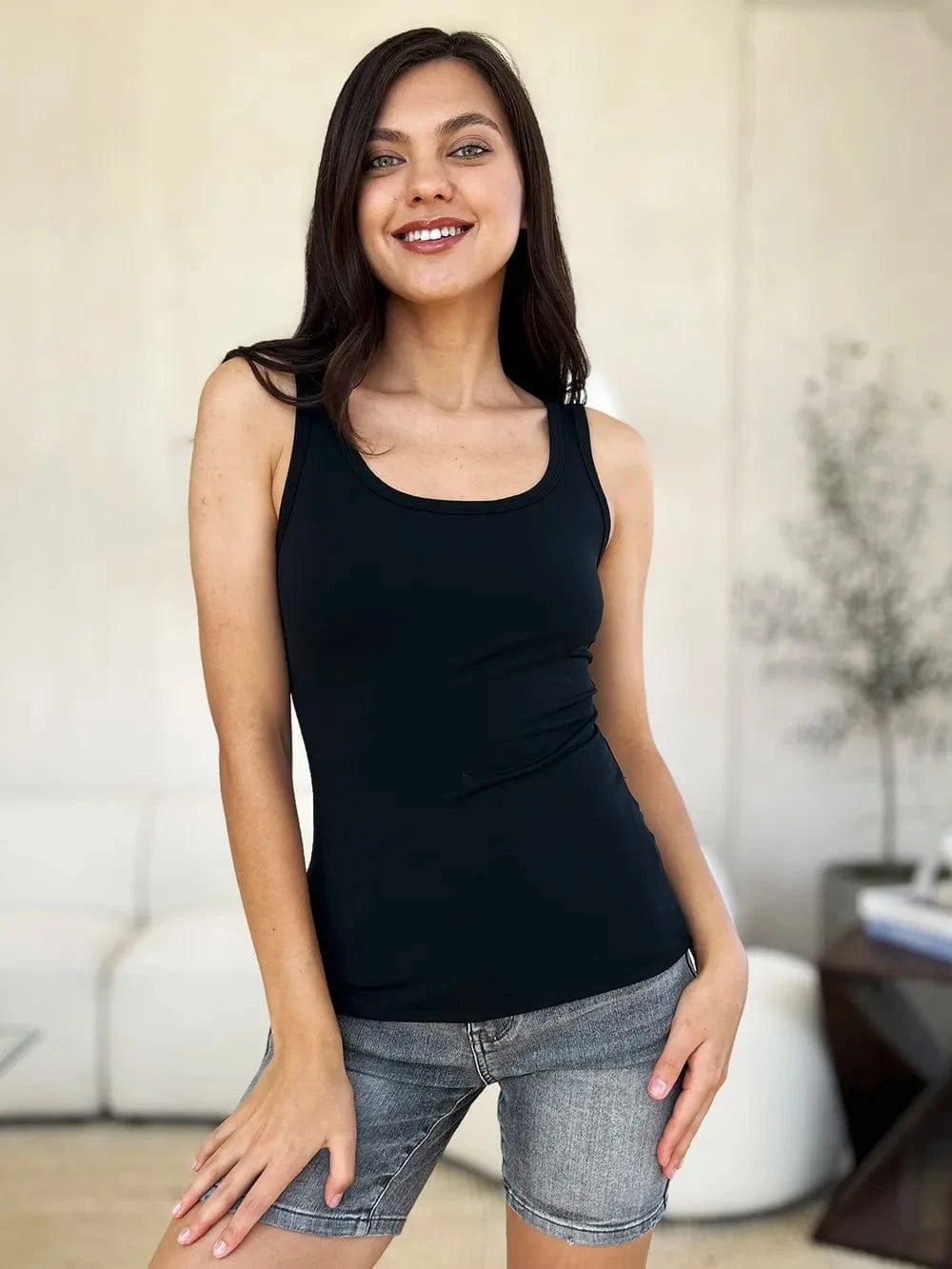 Basic Bae Full Size Square Neck Wide Strap Tank - ShalayeFashion