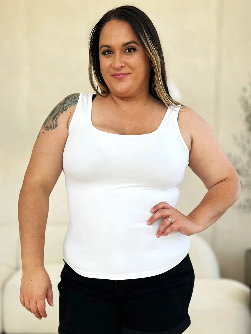 Basic Bae Full Size Square Neck Wide Strap Tank - ShalayeFashion