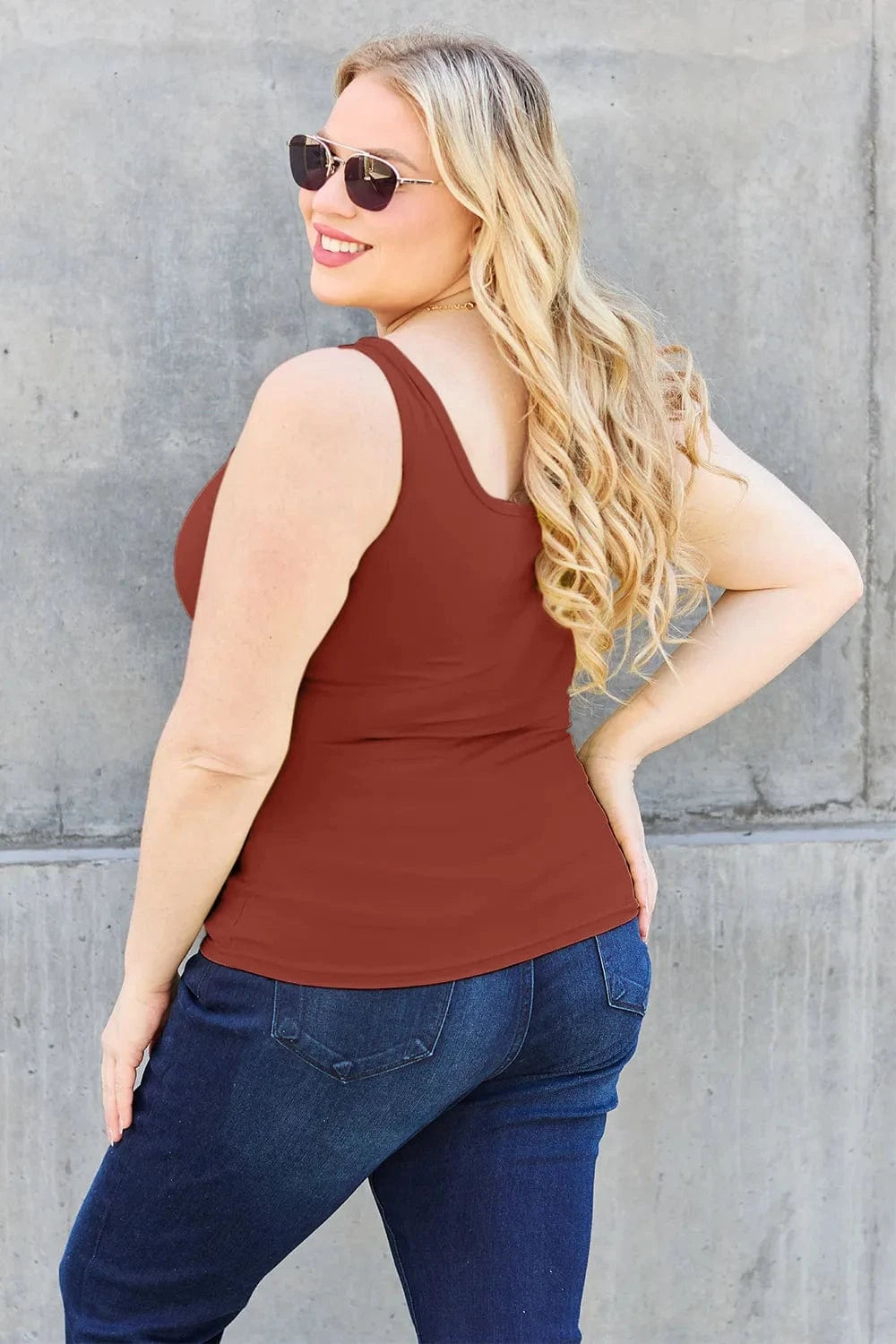 Basic Bae Full Size Square Neck Wide Strap Tank - ShalayeFashion
