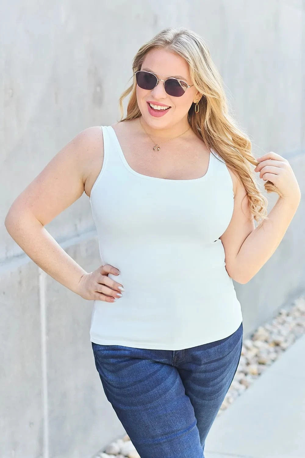 Basic Bae Full Size Square Neck Wide Strap Tank - ShalayeFashion
