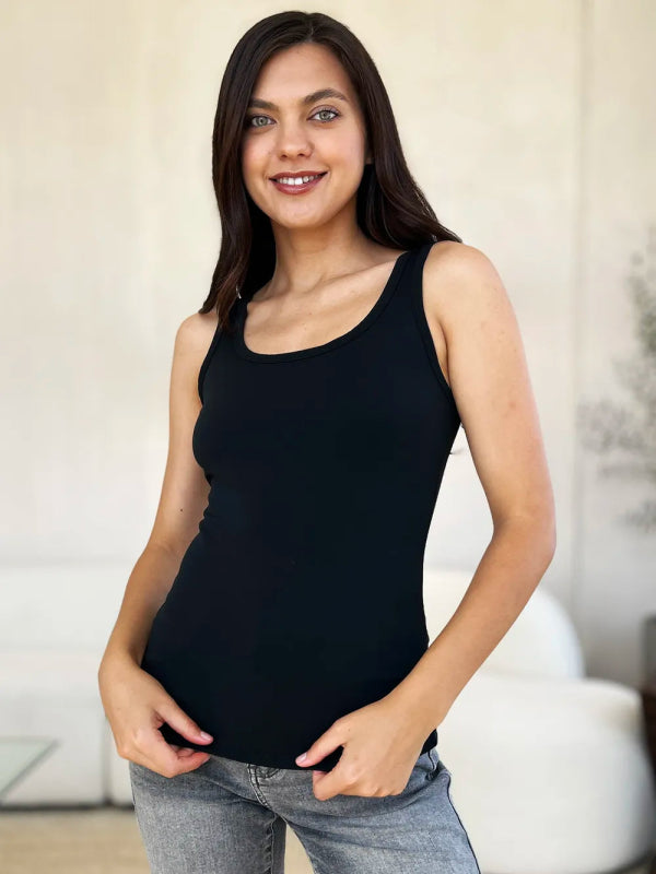 Basic Bae Full Size Square Neck Wide Strap Tank - ShalayeFashion
