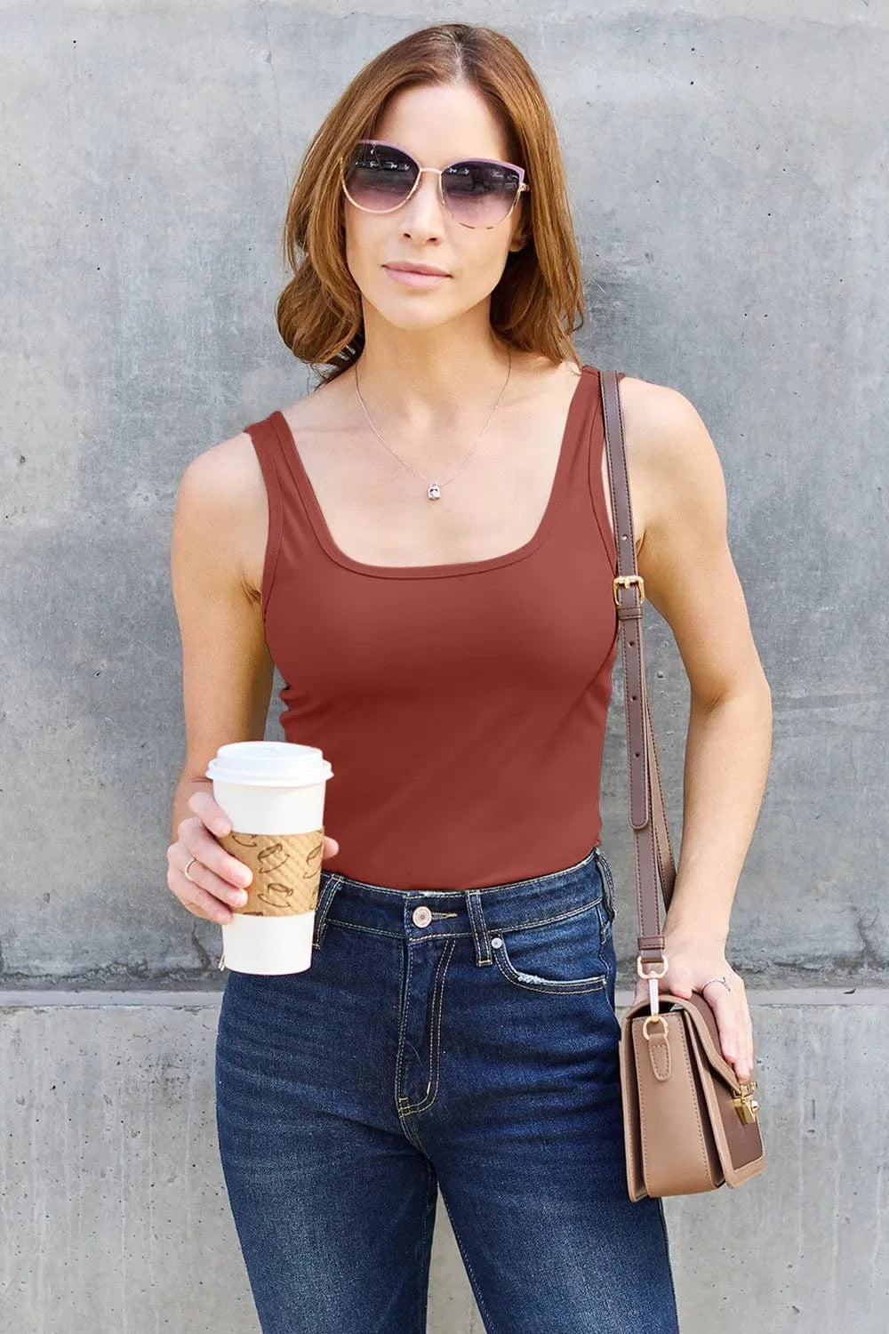 Basic Bae Full Size Square Neck Wide Strap Tank - ShalayeFashion