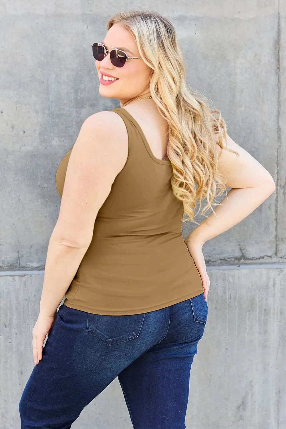 Basic Bae Full Size Square Neck Wide Strap Tank - ShalayeFashion