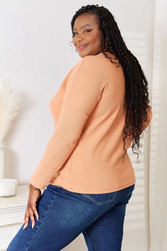 Basic Bae Half Button Long Sleeve Top - ShalayeFashion