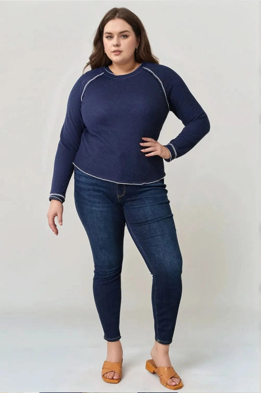 Basic Bae Long Raglan Sleeve Round Neck Top - ShalayeFashion