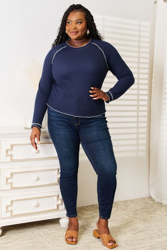 Basic Bae Long Raglan Sleeve Round Neck Top - ShalayeFashion