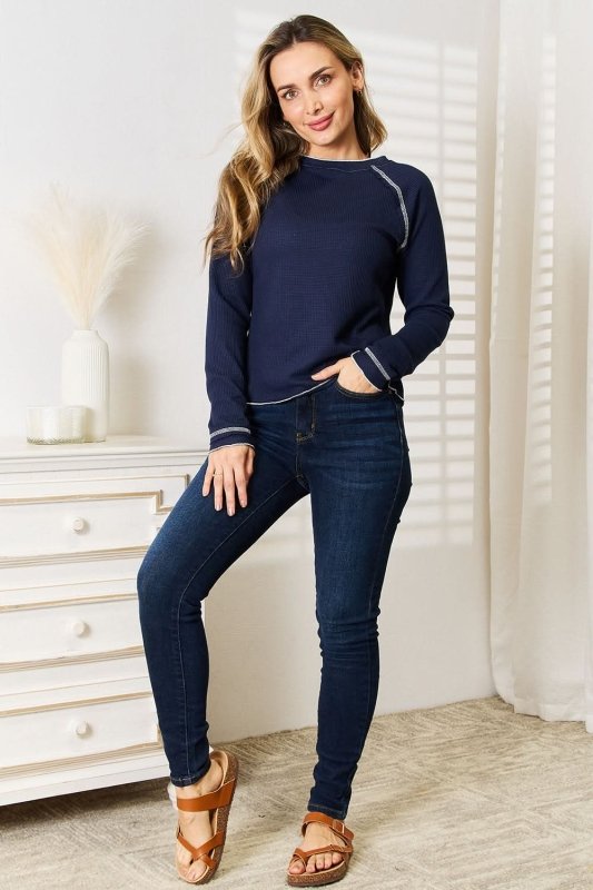 Basic Bae Long Raglan Sleeve Round Neck Top - ShalayeFashion