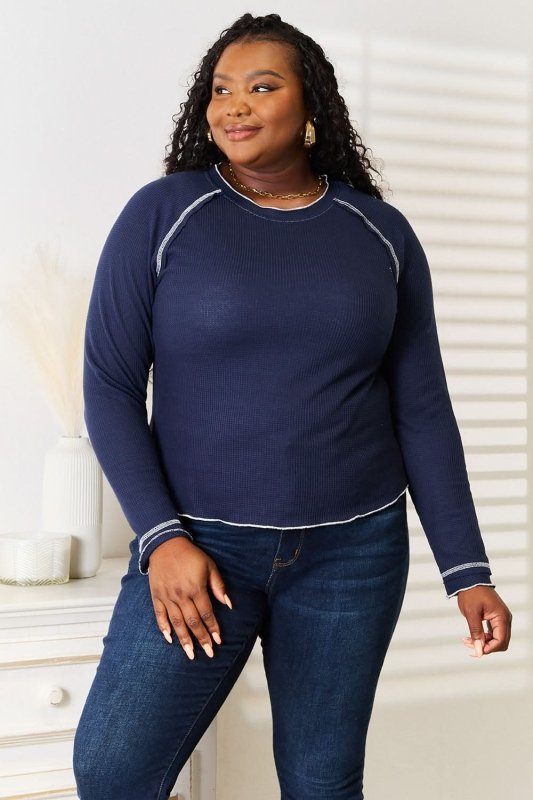 Basic Bae Long Raglan Sleeve Round Neck Top - ShalayeFashion