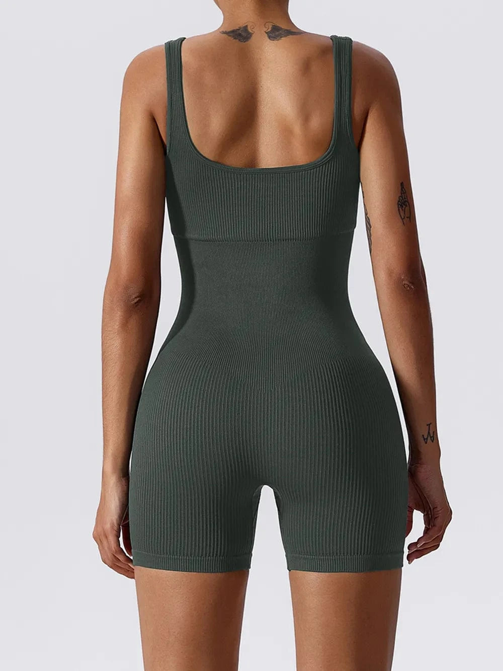 Basic Bae Ribbed Sleeveless Active Romper - ShalayeFashion