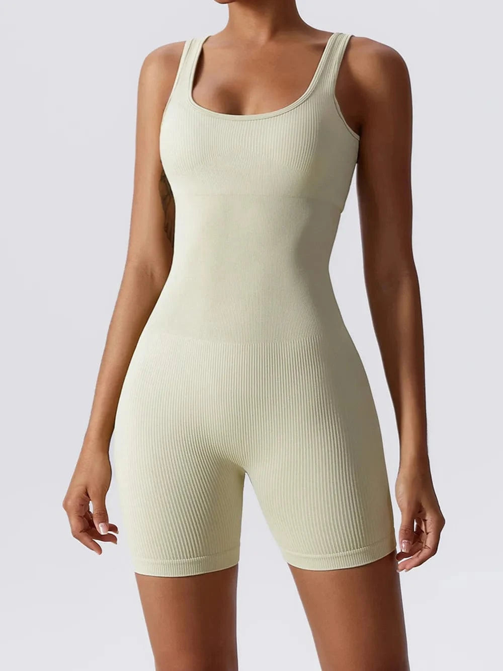 Basic Bae Ribbed Sleeveless Active Romper - ShalayeFashion